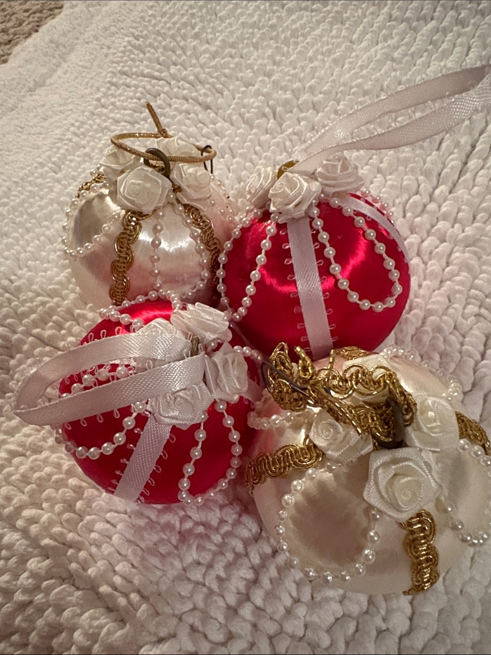 4 Handcrafted Satin Holiday Ornaments